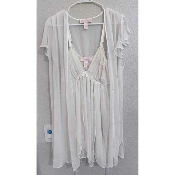 Oscar de la Renta Pink Label Other - Oscar de la Renta Pink Label White Sheer Babydoll Lingerie Set with Robe Lg #179